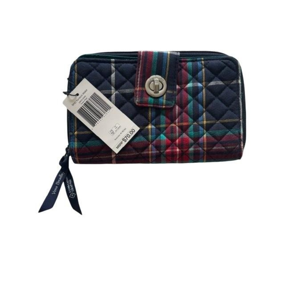 Vera Bradley RFID Turnlock Wallet Tartan Plaid Quilted Cotton Preppy NWT MSRP$70